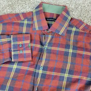 Hammer Made Mens Medium Red Blue Plaid Button Up Long Sleeve